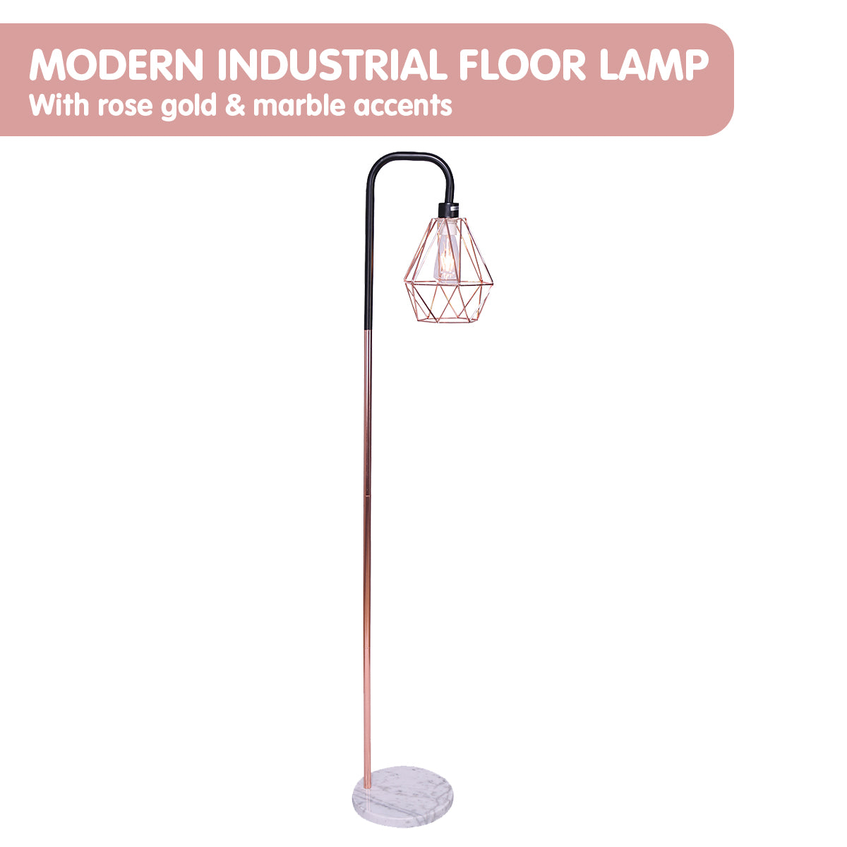 Rose Gold Floor Lamp with Geometric Shade and Marble Base