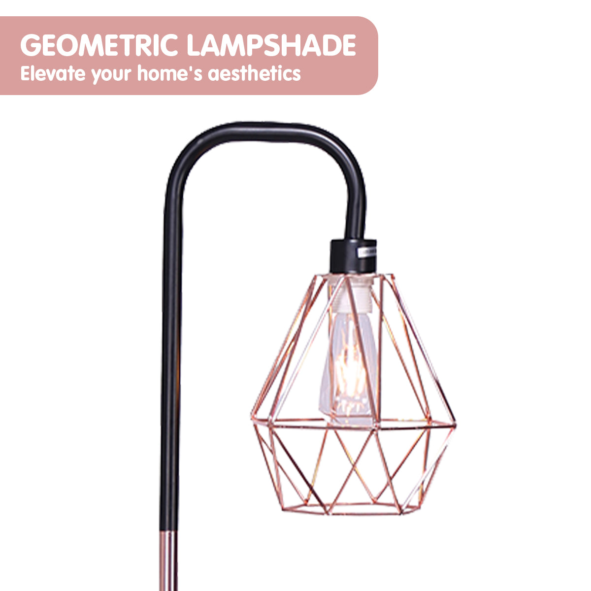 Rose Gold Floor Lamp with Geometric Shade and Marble Base