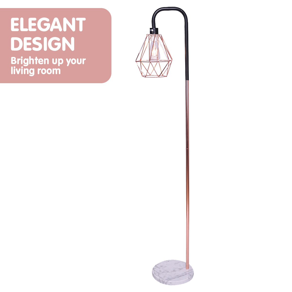 Rose Gold Floor Lamp with Geometric Shade and Marble Base