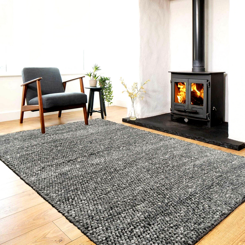 Large Wool Pebble Charcoal Lifestyle Rug 130x 180 cm