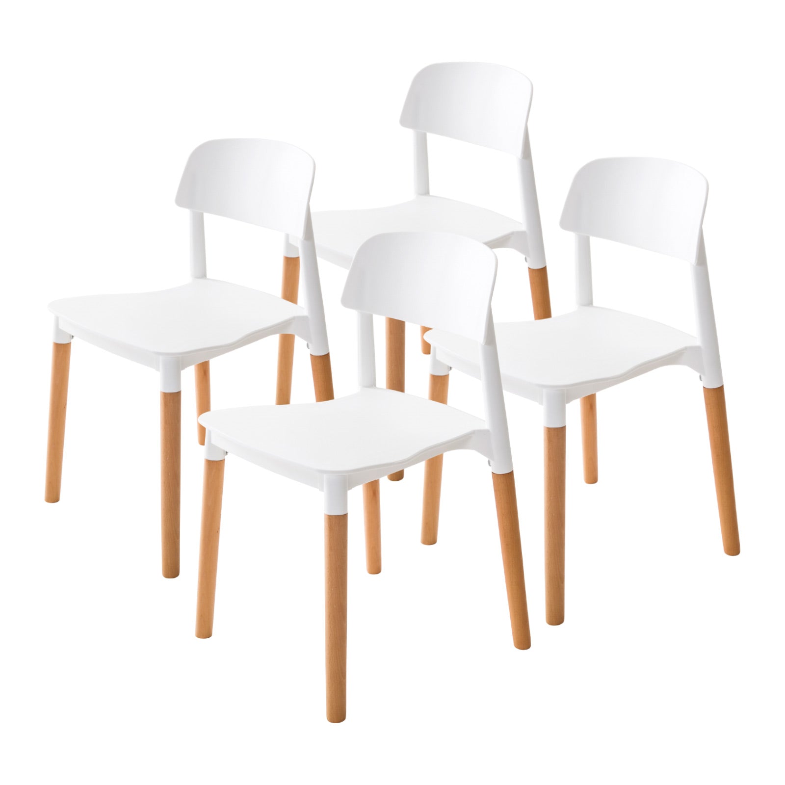 4x Retro Plastic Beech Wood Stackable Dining Cafe Chair - White