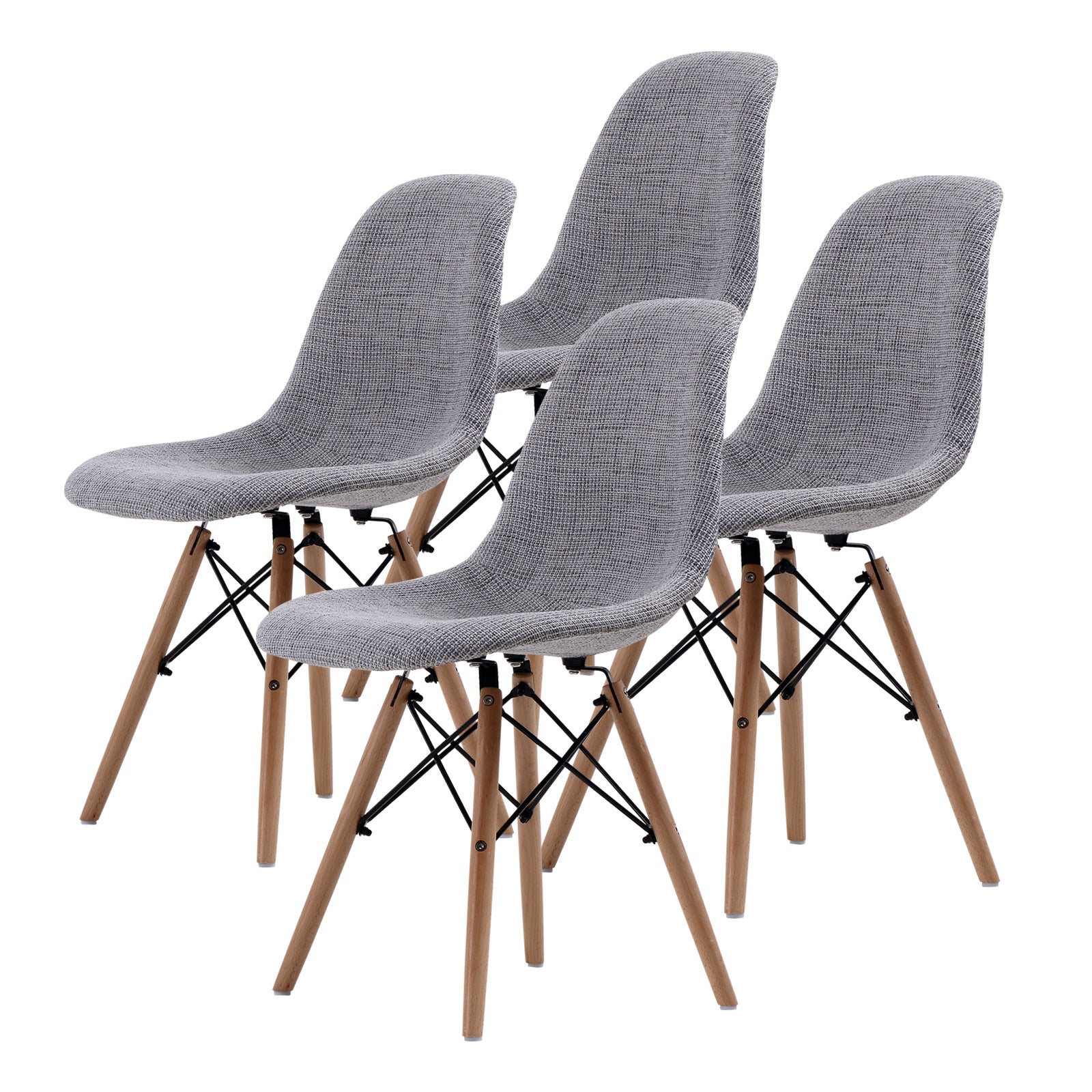 4x Retro Fabric Beech Wood Dining Cafe Chair - Grey