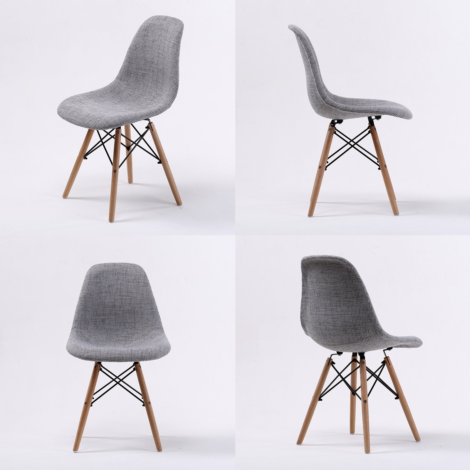 4x Retro Fabric Beech Wood Dining Cafe Chair - Grey