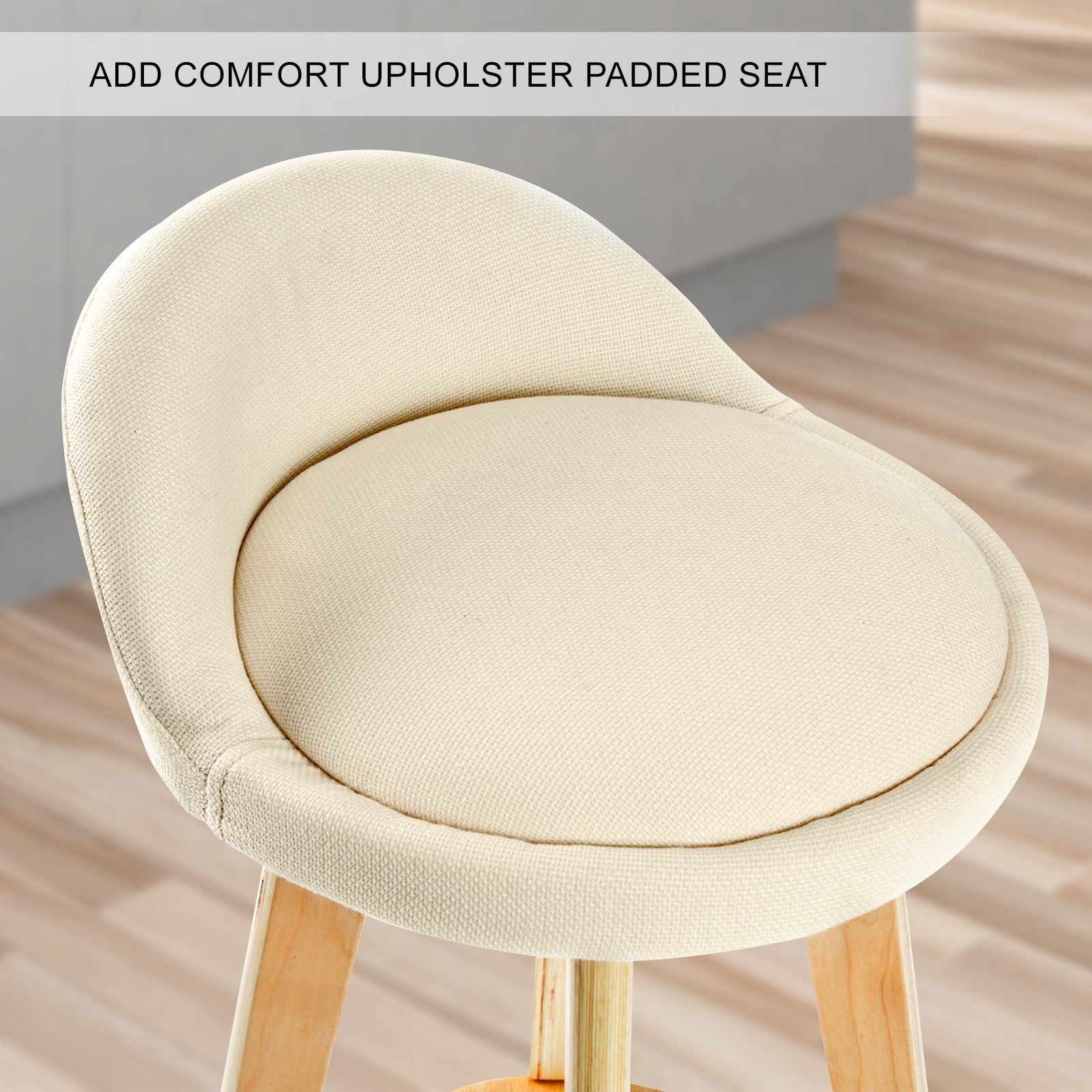 Swivel Wooden Bar Stool Soft Fabric