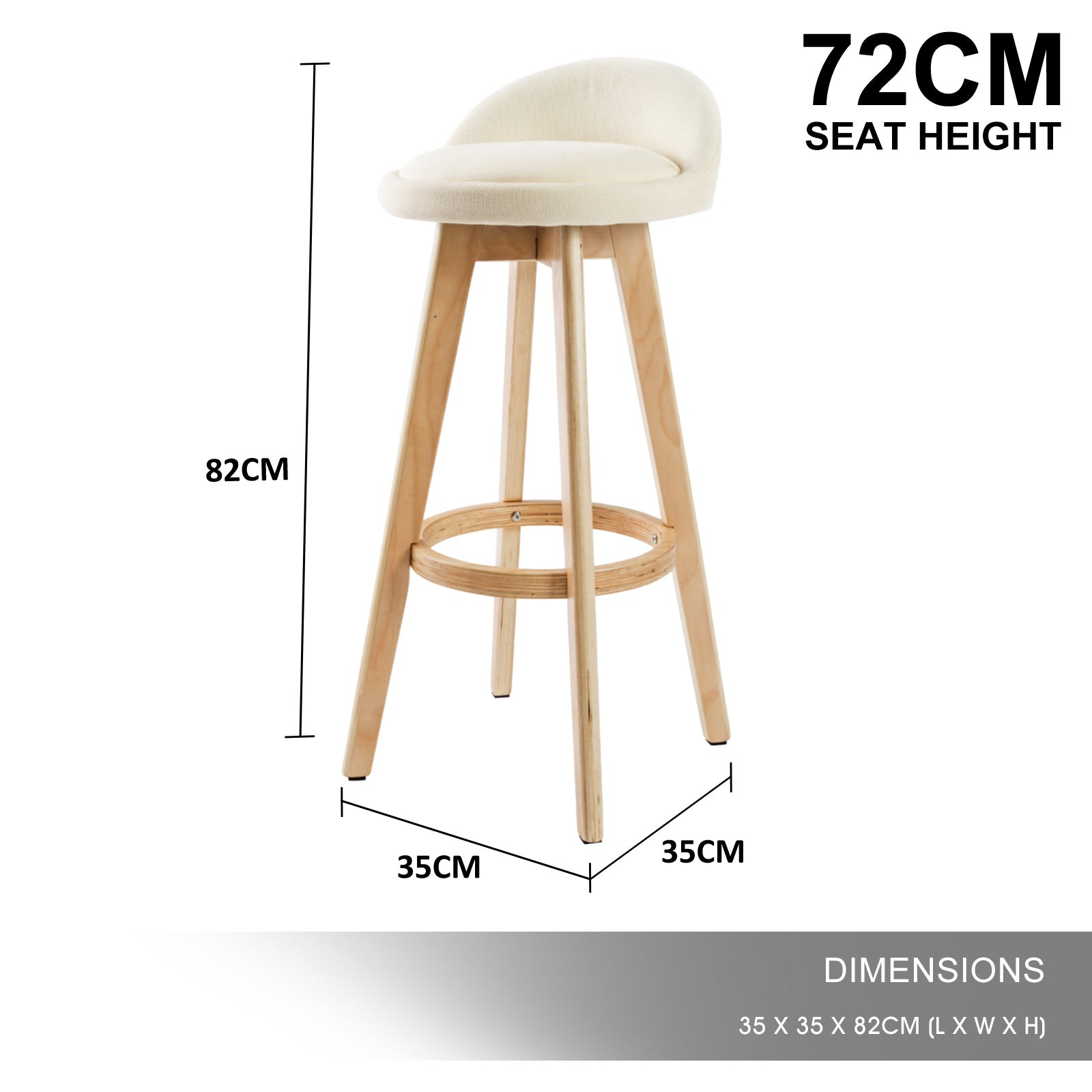 Swivel Wooden Bar Stool Soft Fabric