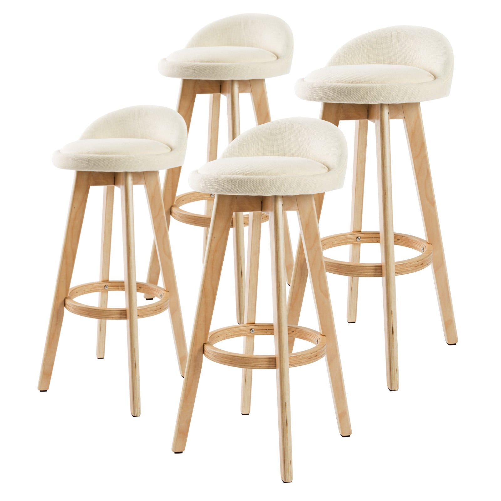 4x 72cm Swivel Wooden Bar Stool Soft Fabric - Beige