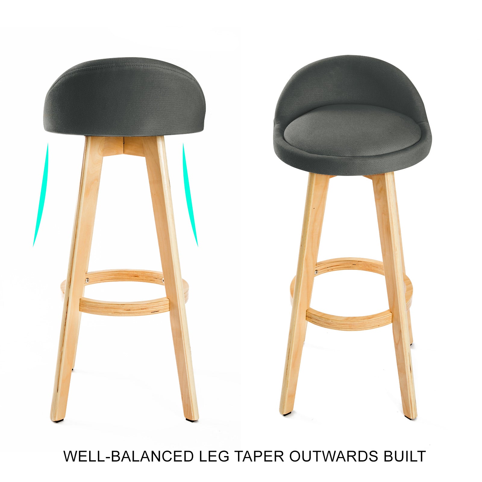 Swivel Wooden Bar Stools Soft Fabric