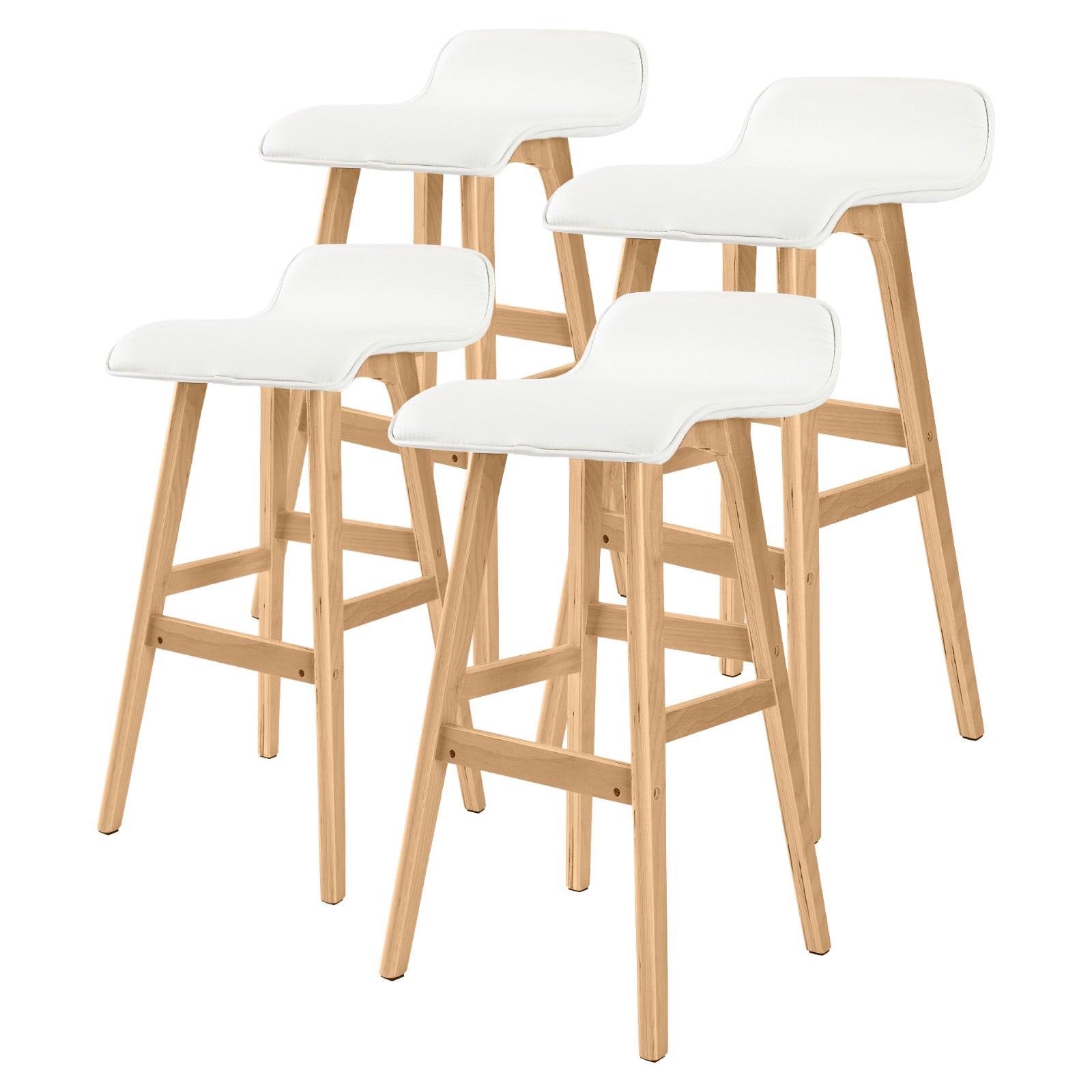 4x 74cm Wooden Bar Stools PU Leather - White