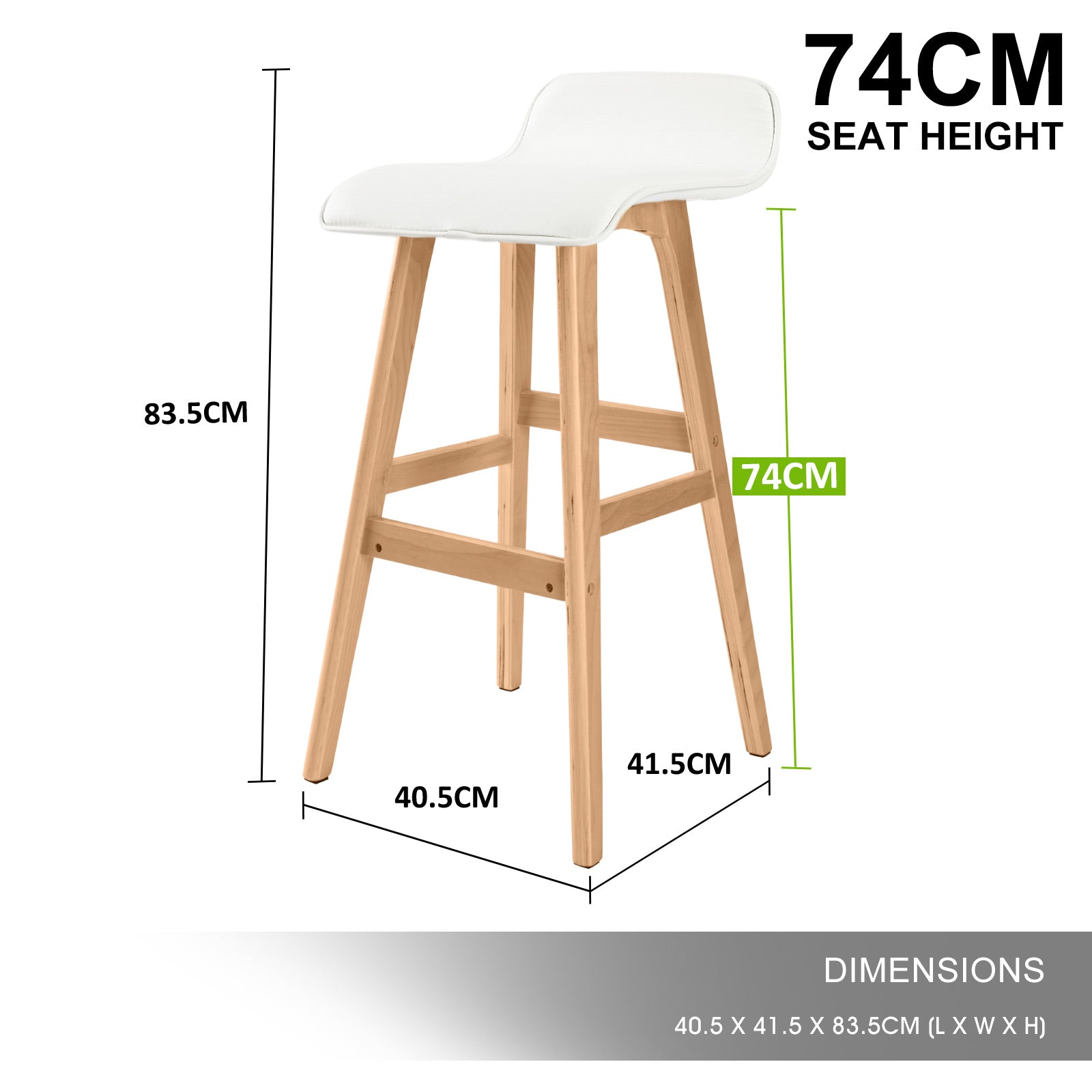 4x 74cm Wooden Bar Stools PU Leather - White