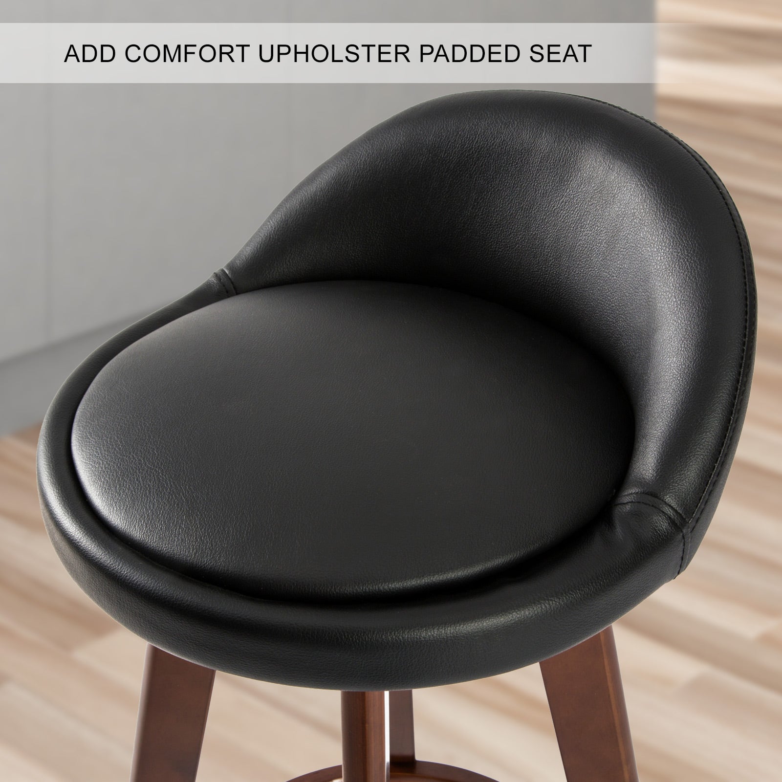 Leather upholster padded kitchen barstool swivel