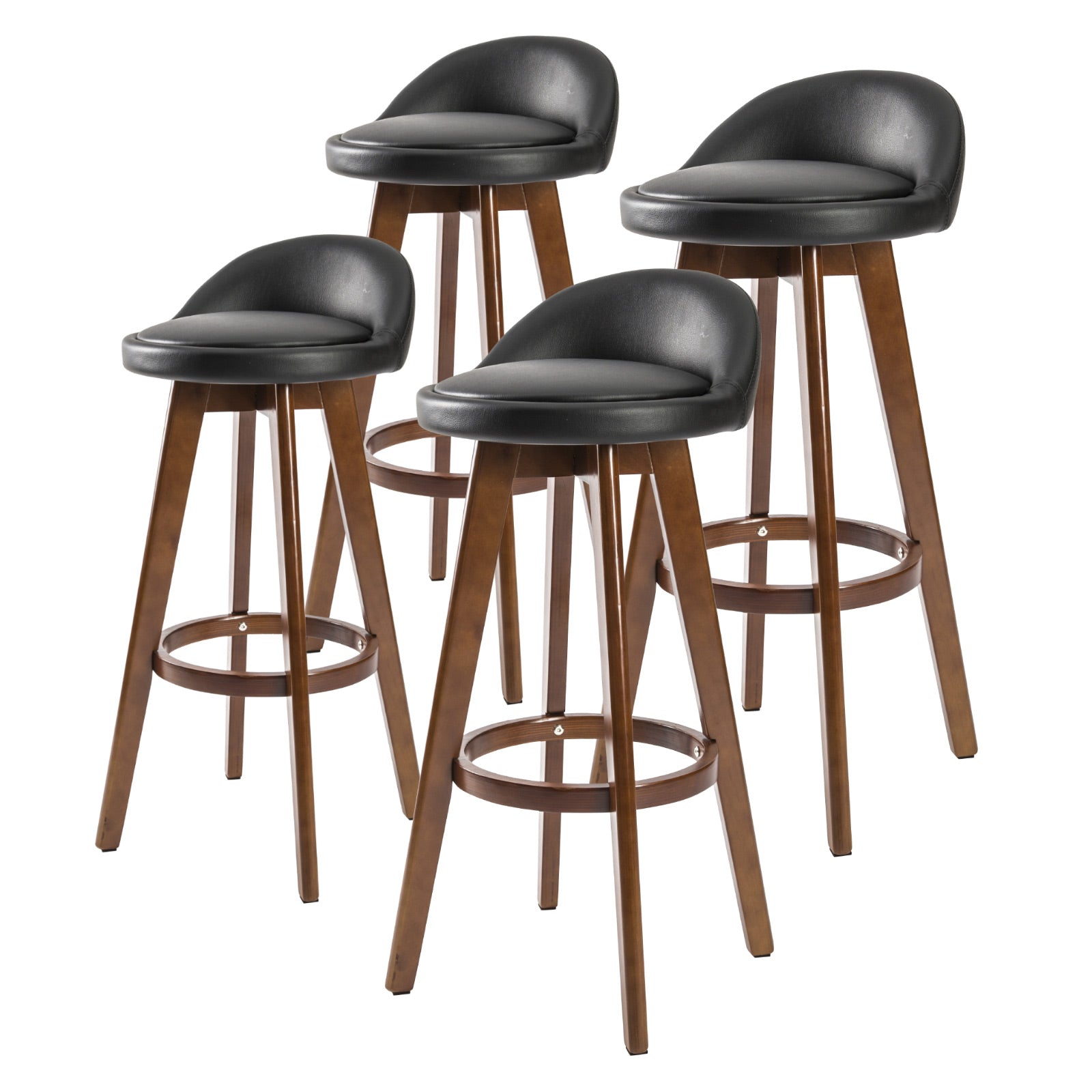 4x 72cm Swivel Wooden Bar Stools PU Leather - Black & Brown