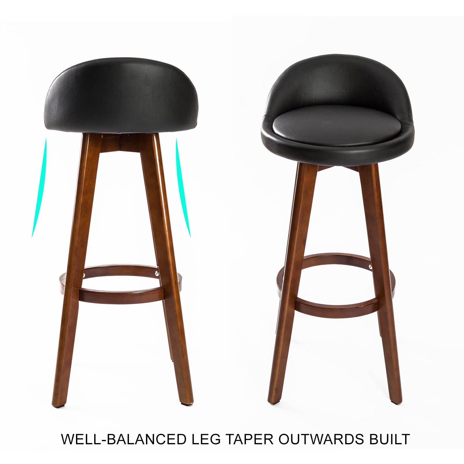 4x 72cm Swivel Wooden Bar Stools PU Leather - Black & Brown