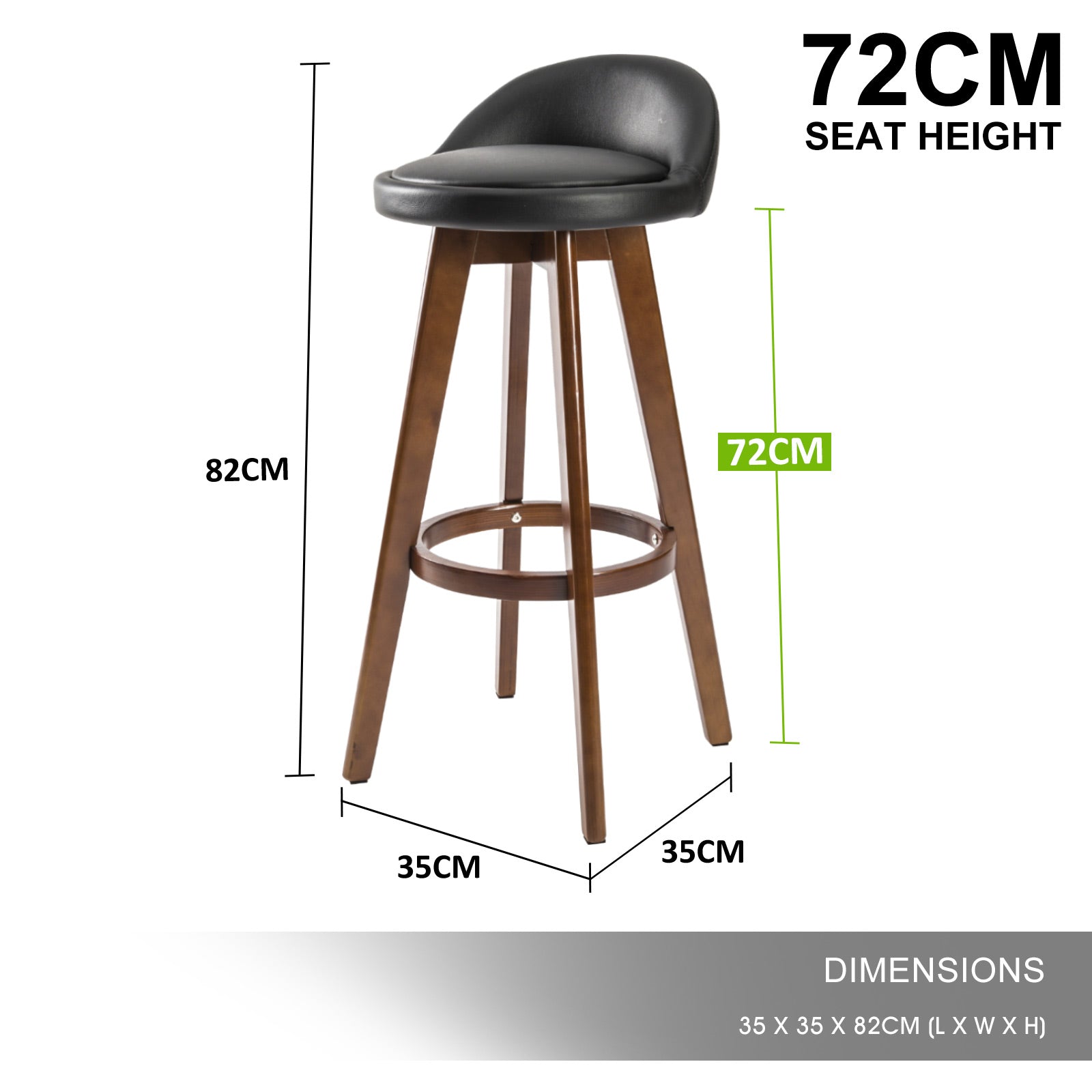 4x 72cm Swivel Wooden Bar Stools PU Leather - Black & Brown