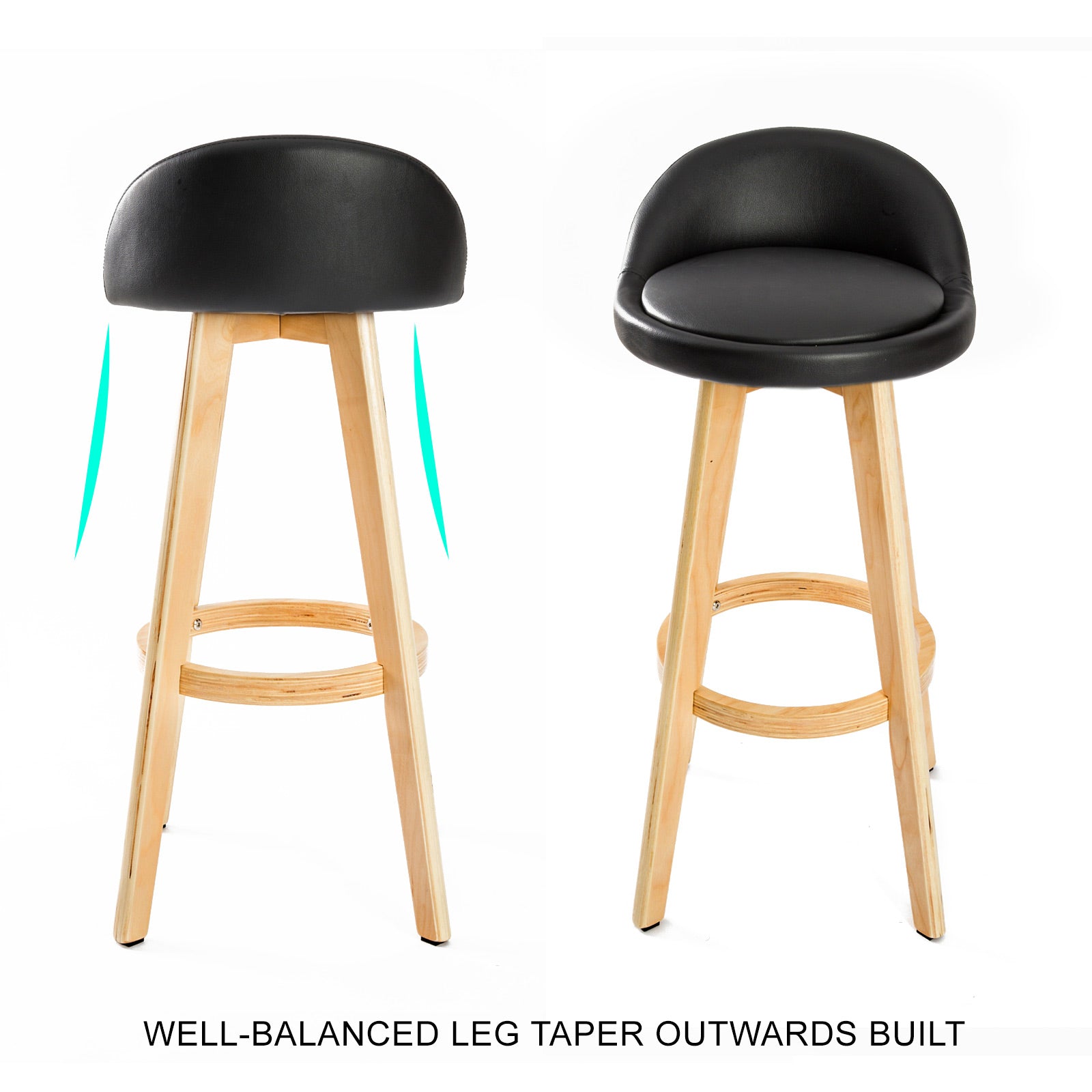 4x 72cm Swivel Wooden Bar Stools PU Leather - Black