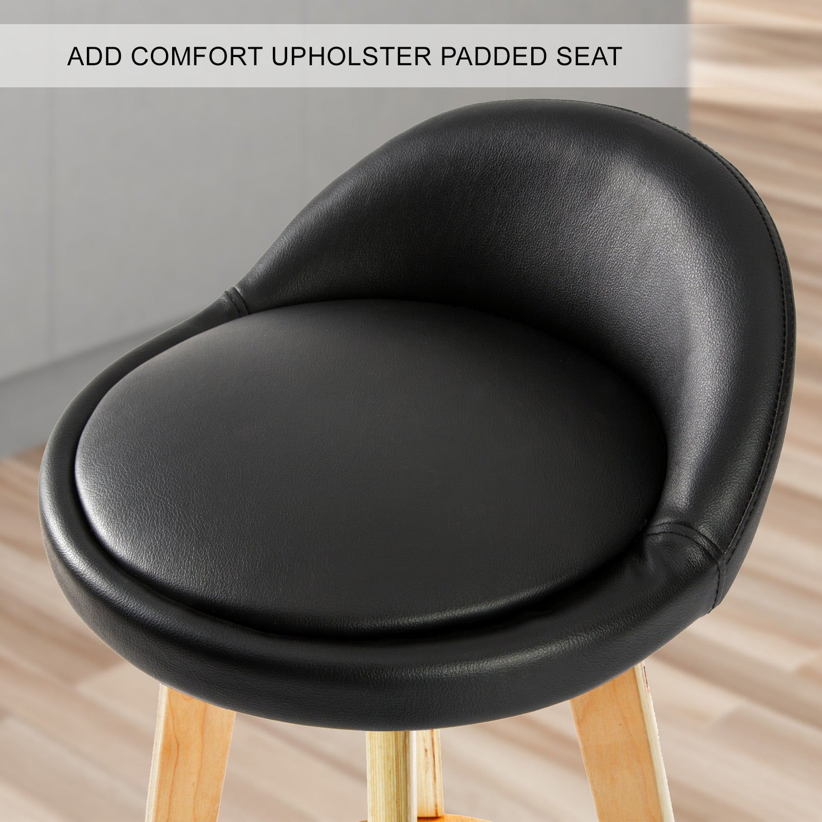 4x 72cm Swivel Wooden Bar Stools PU Leather - Black