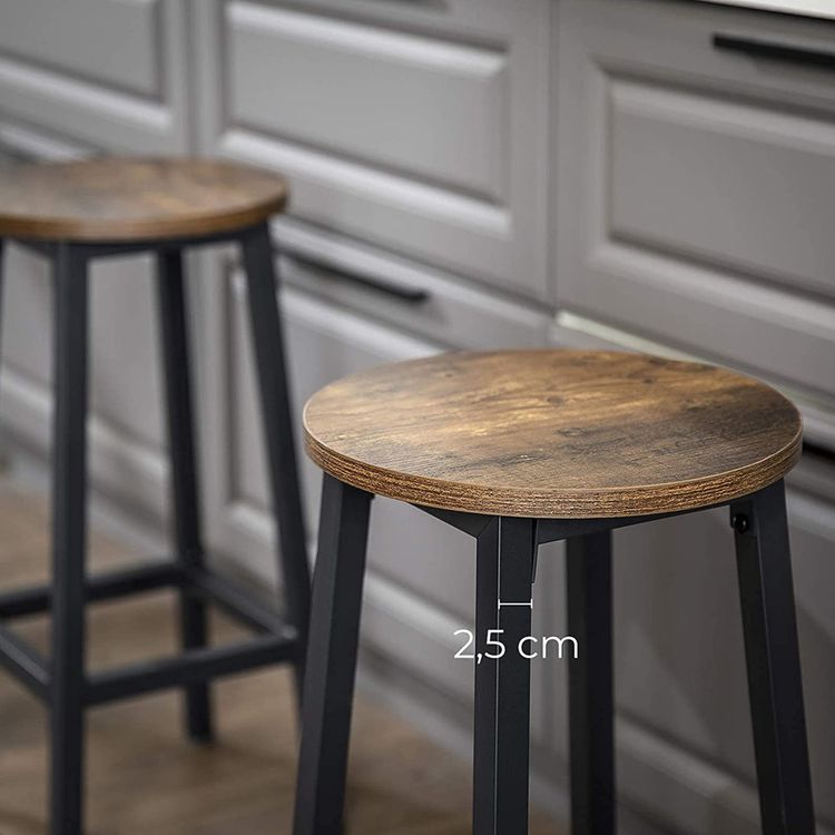 2x Wooden Metal Backless Bar Stools Steel Frame 65 cm - Rustic Brown & Black