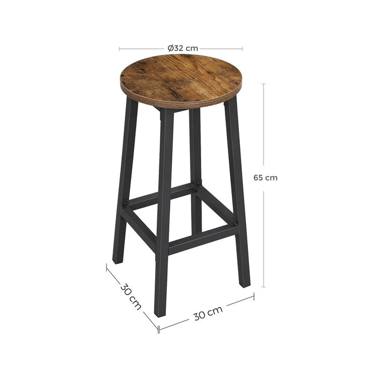 2x Wooden Metal Backless Bar Stools Steel Frame 65 cm - Rustic Brown & Black