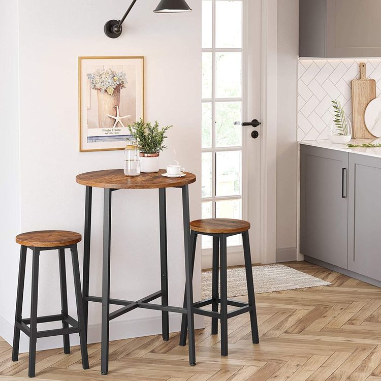 2x Wooden Metal Backless Bar Stools Steel Frame 65 cm - Rustic Brown & Black