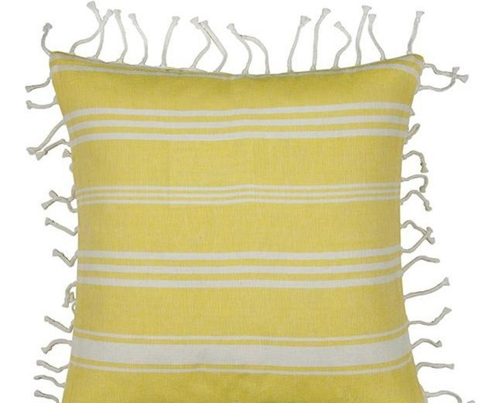 Fresh Yellow & White Striped Cushion Cover with Knotted Edging