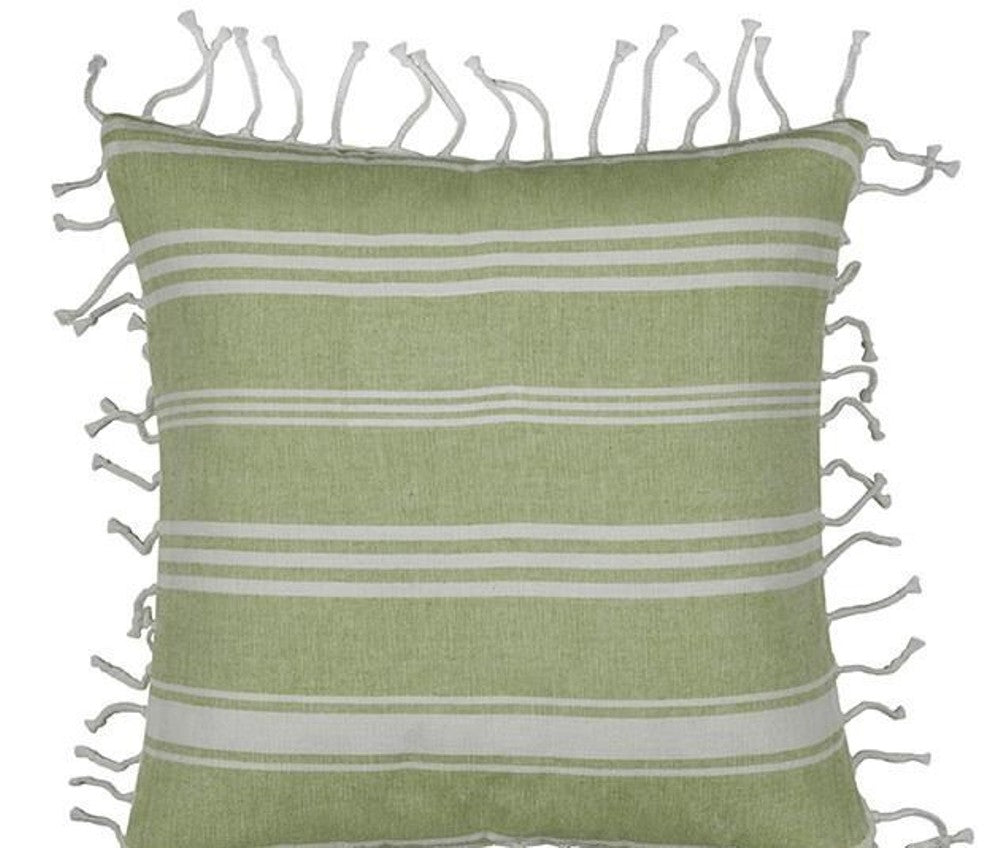 Fresh Green & White Striped Cushion Cover with White Knotted Edging