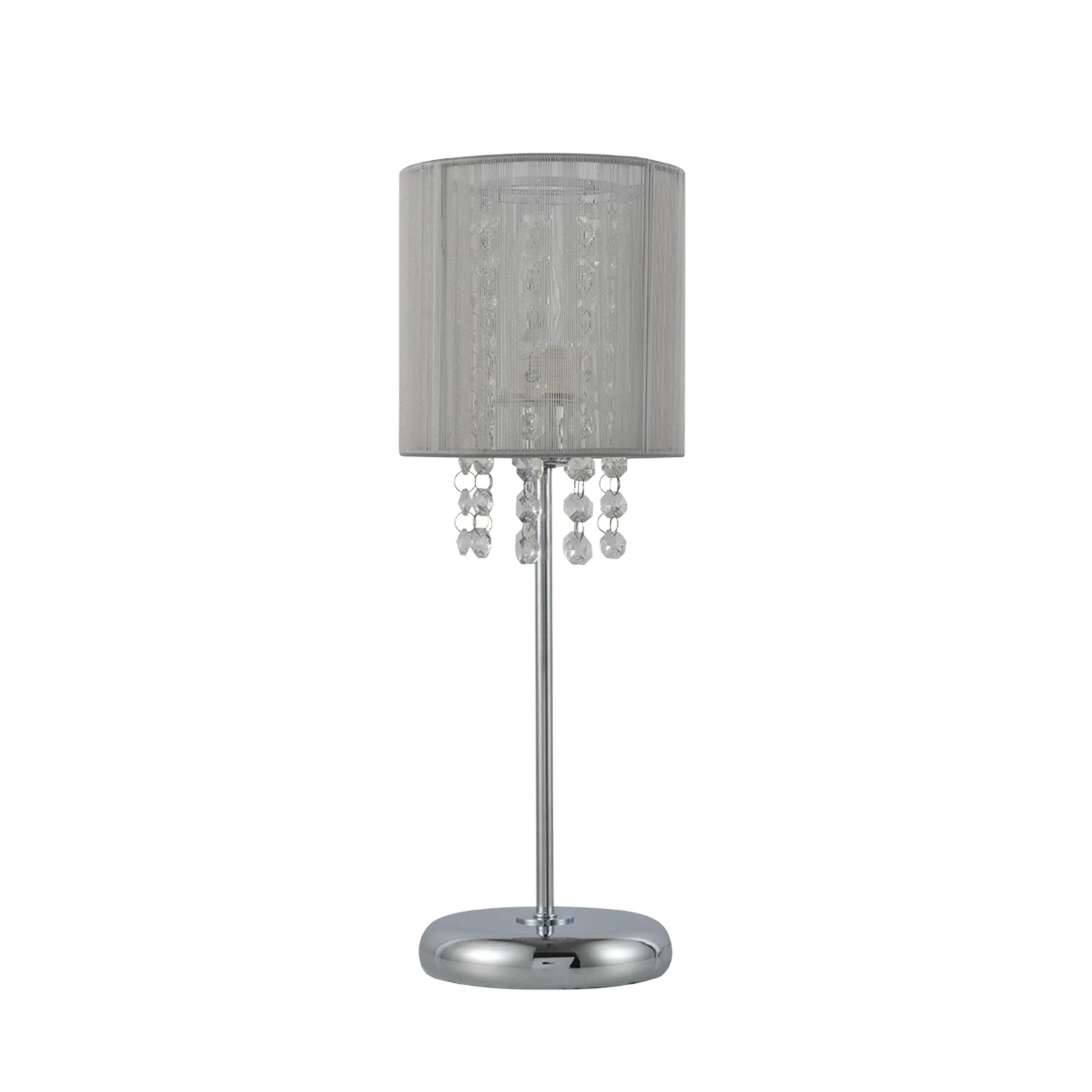 Glamour Table Desk Lamp with Acrylic Crystal Drops - Grey Shade