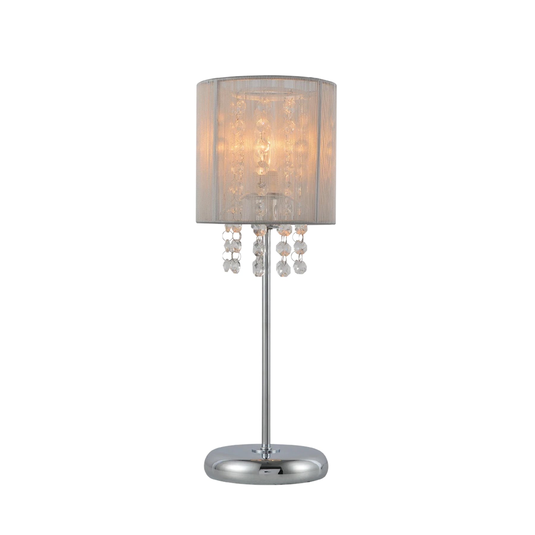 Glamour Table Desk Lamp with Acrylic Crystal Drops - Grey Shade