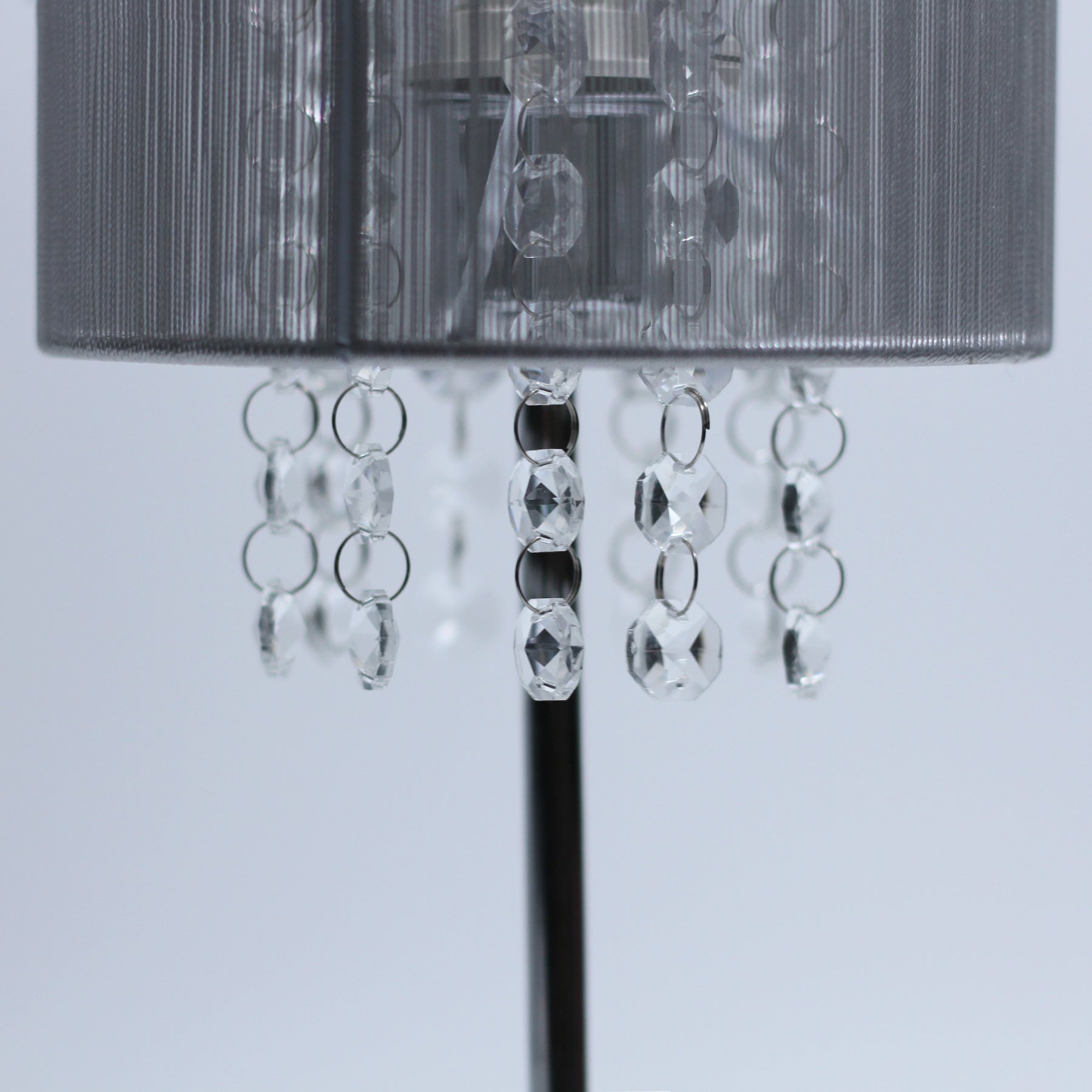 Glamour Table Desk Lamp with Acrylic Crystal Drops - Grey Shade