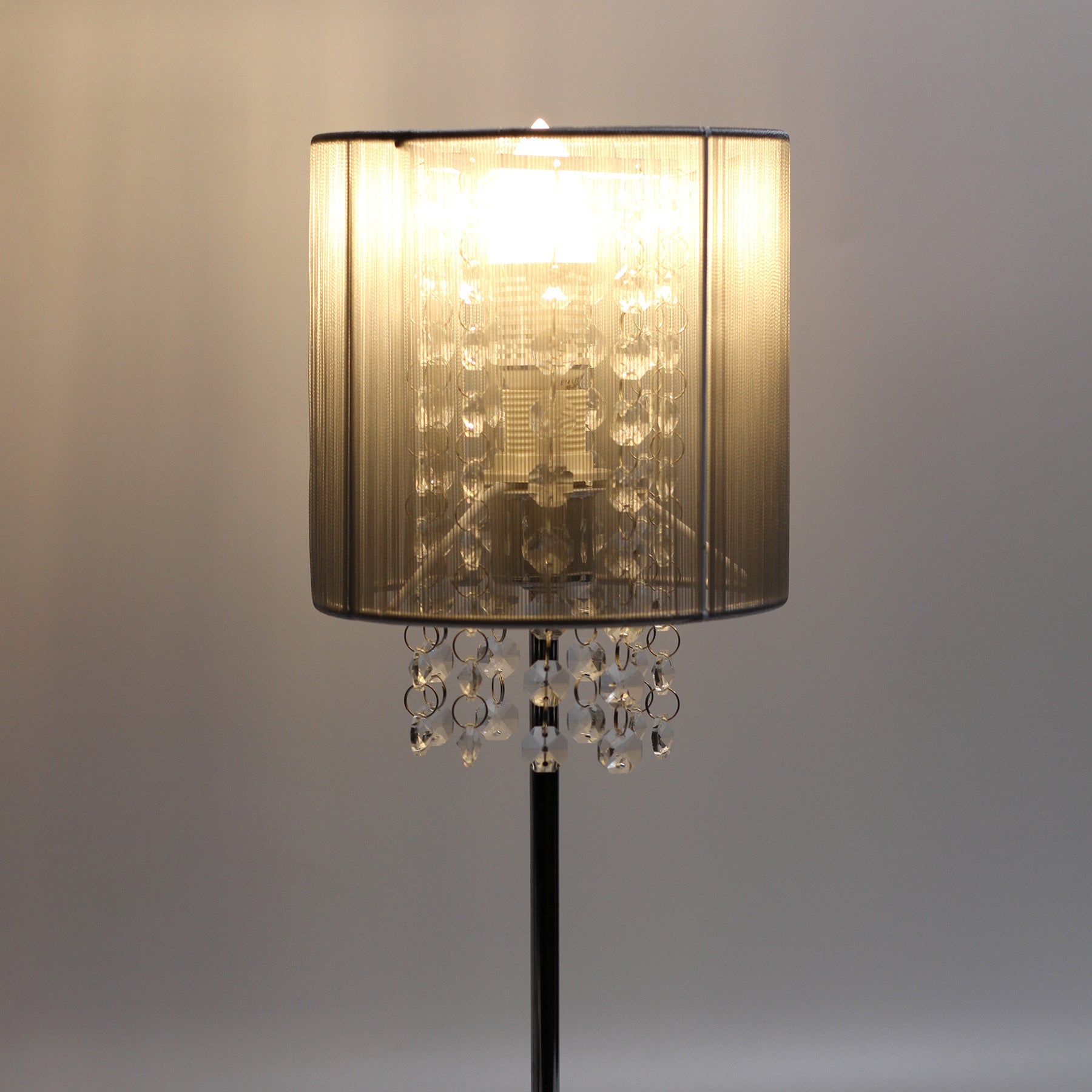 Glamour Table Desk Lamp with Acrylic Crystal Drops - Grey Shade