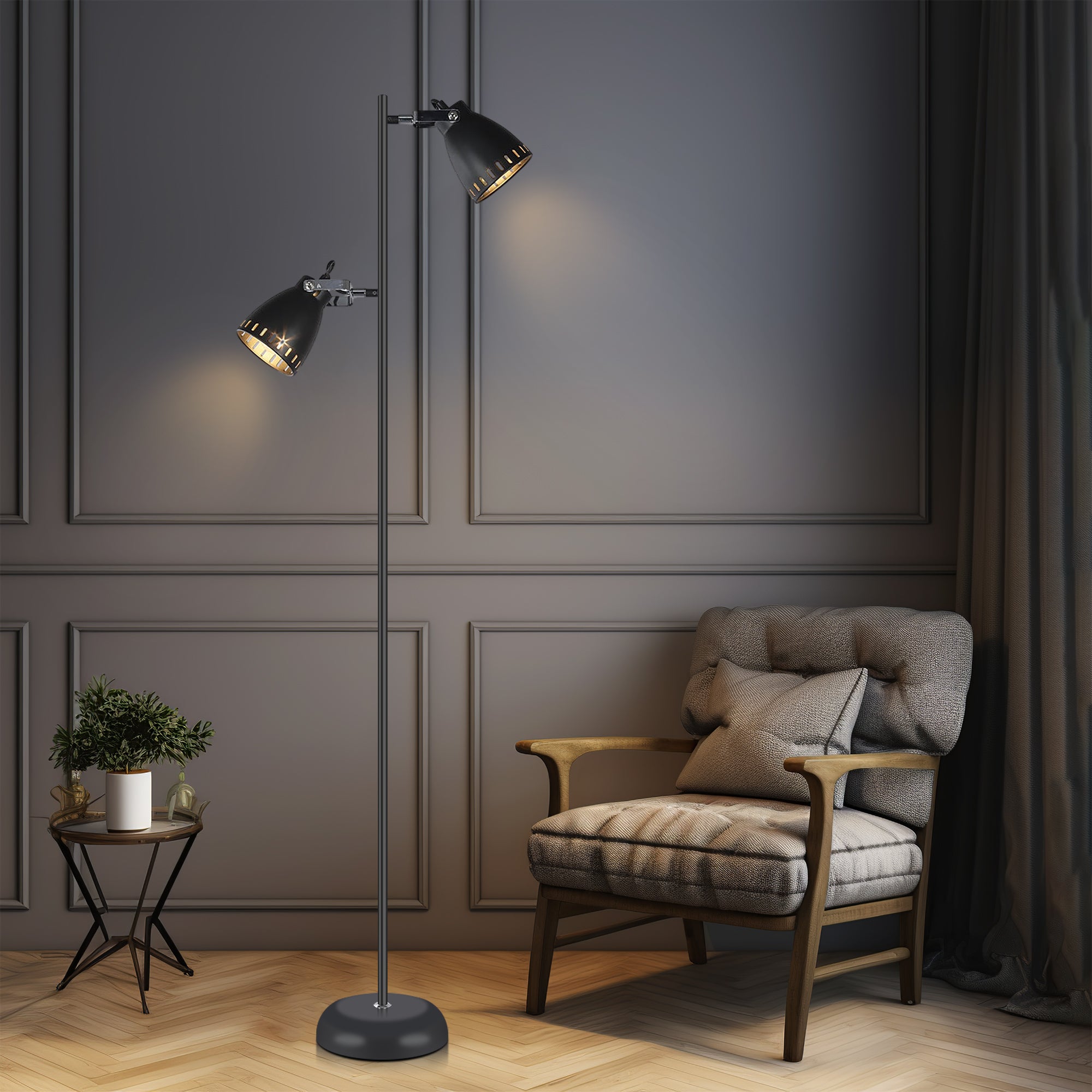 Metal Frame and Bulb Socket Floor Lamp - Black