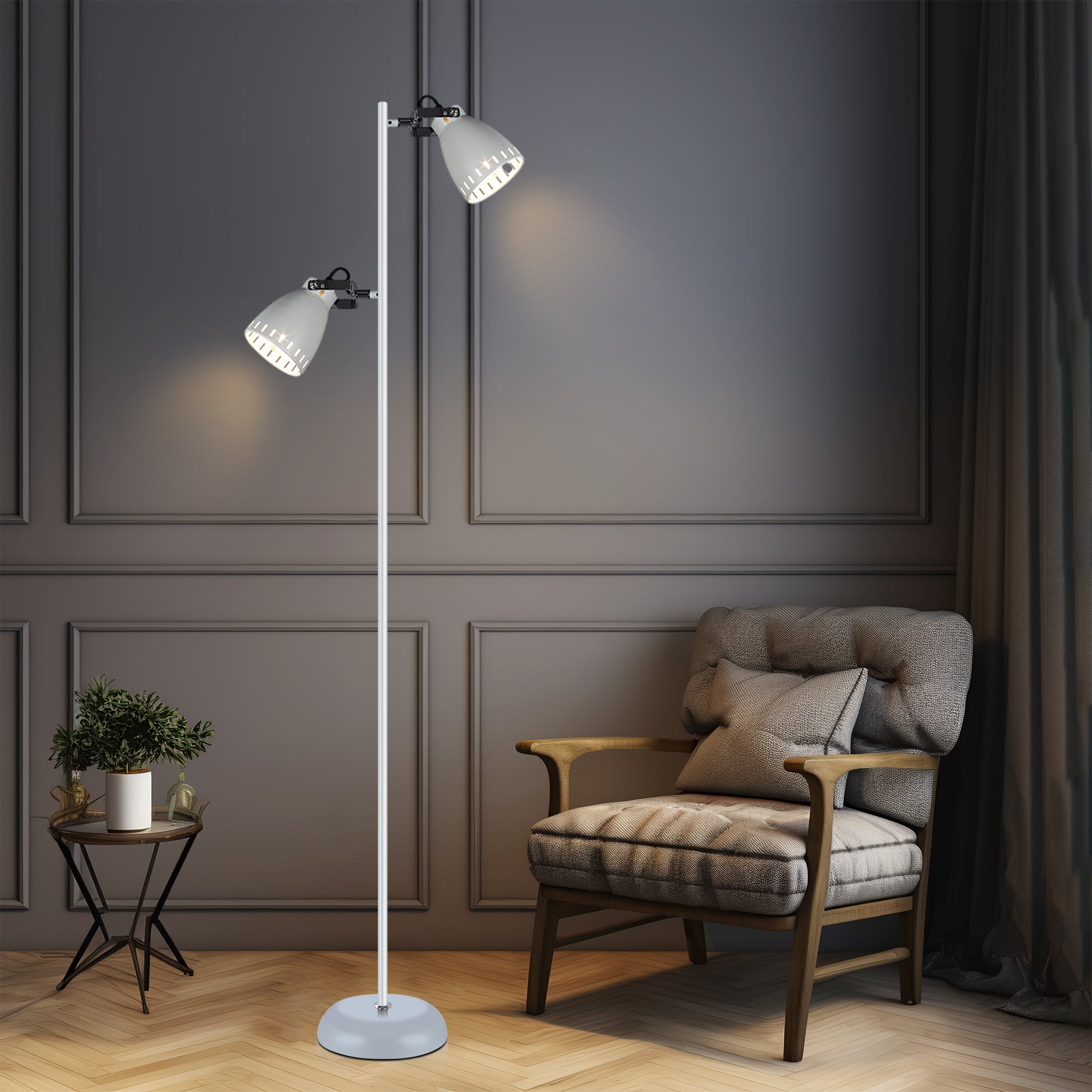 Metal Frame and Bulb Socket Floor Lamp - White